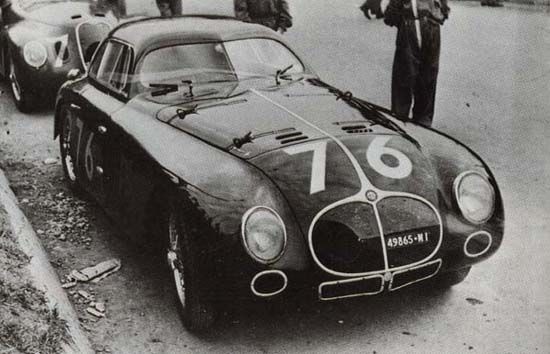 Alfa Romeo 6C 2500 SS Touring competition berlinetta, entry 76 at the 1940 Mille Miglia. The source’s tentative chassis attribution is not asserted; original image is 550 × 354 pixels.