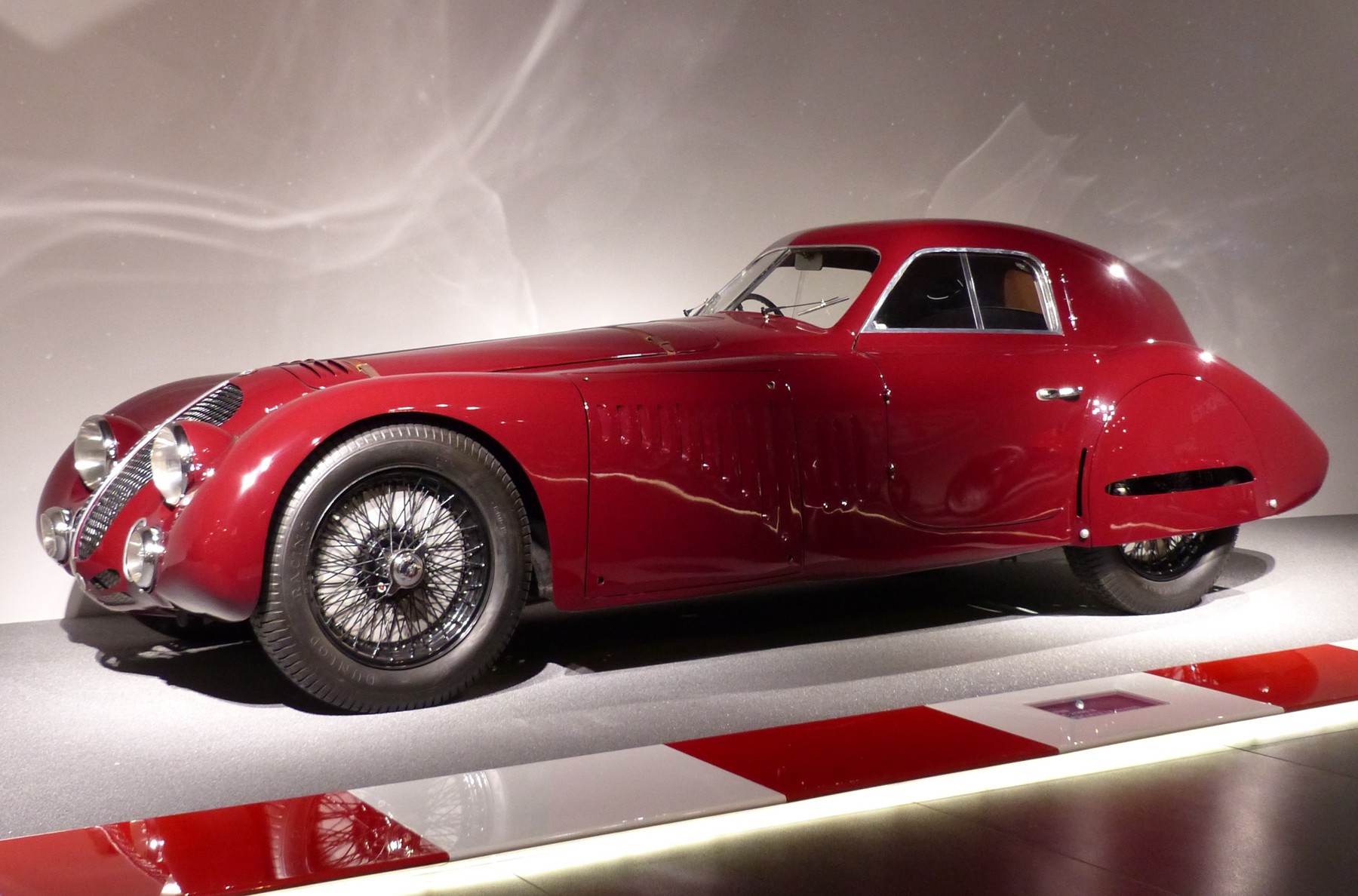The unique 1938 Alfa Romeo 8C 2900B Speciale Tipo Le Mans Touring berlinetta displayed at Museo Alfa Romeo in October 2015.