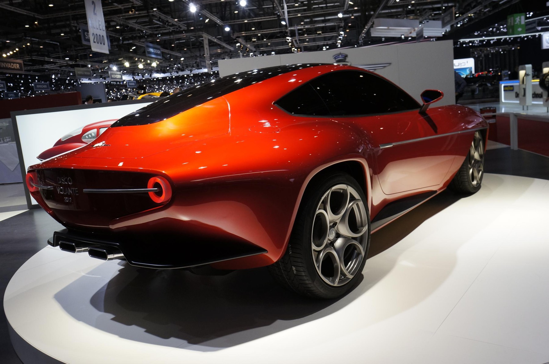 Touring Superleggera Disco Volante 2012 full-scale styling study at the Geneva motor show, March 2012; distinct from the 2013 customer-built cars.