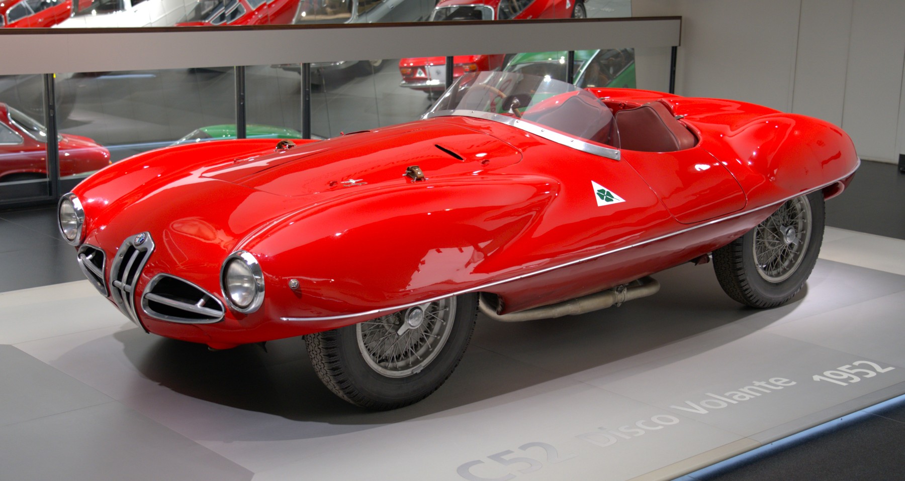 1952 Alfa Romeo 1900 C52 Disco Volante spider at the Alfa Romeo museum, photographed in June 2025.