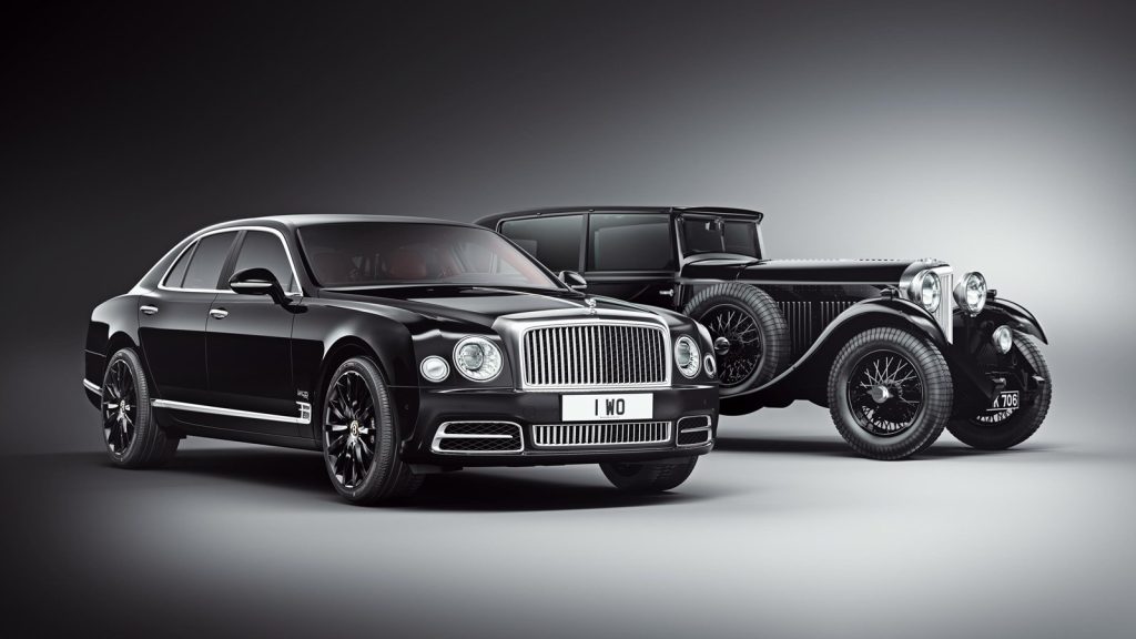 Bentley’s official launch photograph shows the modern Mulsanne W.O. Edition beside W.O. Bentley’s historic 8 Litre. The modern saloon is the subject of BEN-130; the vintage car provides the edition’s historical context.