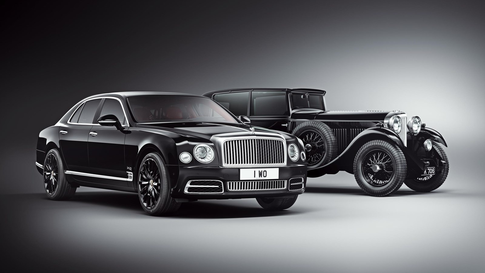 Bentley’s official launch photograph shows the modern Mulsanne W.O. Edition beside W.O. Bentley’s historic 8 Litre. The modern saloon is the subject of BEN-130; the vintage car provides the edition’s historical context.